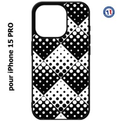 Coque pour iPhone 15 Pro - motif géométrique pattern noir et blanc - ronds carrés noirs blancs