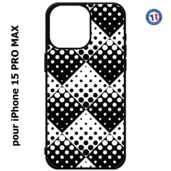 Coque pour iPhone 15 Pro Max - motif géométrique pattern noir et blanc - ronds carrés noirs blancs