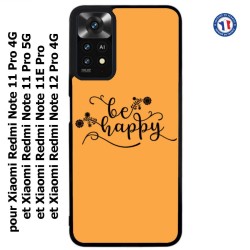 Coque pour Xiaomi Redmi Note 11E PRO Be Happy sur fond orange - Soyez heureux - Sois heureuse - citation