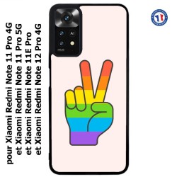 Coque pour Xiaomi Redmi Note 11 PRO 4G et 5G Rainbow Peace LGBT - couleur arc en ciel Main Victoire Paix LGBT
