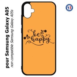 Coque pour Samsung Galaxy A05 - Be Happy sur fond orange - Soyez heureux - Sois heureuse - citation