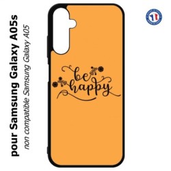 Coque pour Samsung Galaxy A05s - Be Happy sur fond orange - Soyez heureux - Sois heureuse - citation