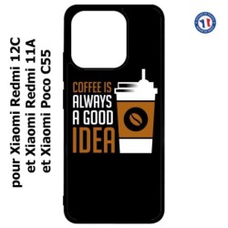 Coque pour Xiaomi Redmi 12C / Poco C55 - Coffee is always a good idea - fond noir