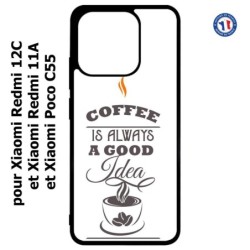 Coque pour Xiaomi Redmi 12C / Poco C55 - Coffee is always a good idea - fond blanc