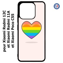 Coque pour Xiaomi Redmi 12C / Poco C55 - Rainbow hearth LGBT - couleur arc en ciel Coeur LGBT