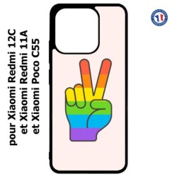 Coque pour Xiaomi Redmi 12C / Poco C55 - Rainbow Peace LGBT - couleur arc en ciel Main Victoire Paix LGBT