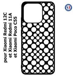 Coque pour Xiaomi Redmi 12C / Poco C55 - motif géométrique pattern N et B ronds blancs sur noir