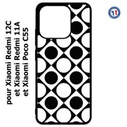 Coque pour Xiaomi Redmi 12C / Poco C55 - motif géométrique pattern noir et blanc - ronds et carrés
