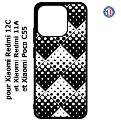 Coque pour Xiaomi Redmi 12C / Poco C55 - motif géométrique pattern noir et blanc - ronds carrés noirs blancs