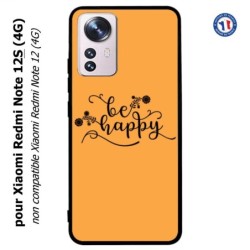 Coque pour Xiaomi Redmi Note 12S (4G) - Be Happy sur fond orange - Soyez heureux - Sois heureuse - citation