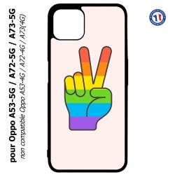 Coque pour Oppo A53-5G / A72-5G / A73-5G - Rainbow Peace LGBT - couleur arc en ciel Main Victoire Paix LGBT