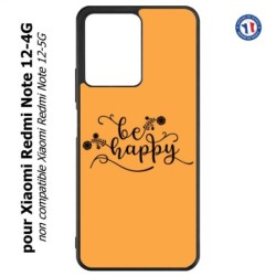 Coque pour Xiaomi Redmi Note 12-4G - Be Happy sur fond orange - Soyez heureux - Sois heureuse - citation