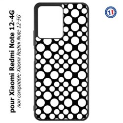Coque pour Xiaomi Redmi Note 12-4G - motif géométrique pattern N et B ronds blancs sur noir