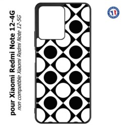Coque pour Xiaomi Redmi Note 12-4G - motif géométrique pattern noir et blanc - ronds et carrés