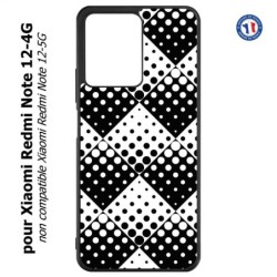 Coque pour Xiaomi Redmi Note 12-4G - motif géométrique pattern noir et blanc - ronds carrés noirs blancs