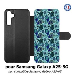 Etui cuir pour Samsung A25 5G - Background cachemire motif bleu géométrique