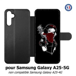 Etui cuir pour Samsung A25 5G - Blanche foulard Rouge Gourdin Dessin animé