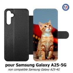 Etui cuir pour Samsung A25 5G - Adorable chat - chat robe cannelle