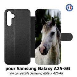 Etui cuir pour Samsung A25 5G - Coque cheval blanc - tête de cheval