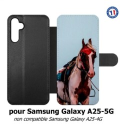 Etui cuir pour Samsung A25 5G - Coque cheval robe pie - bride cheval