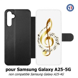 Etui cuir pour Samsung A25 5G - clé de sol - solfège musique - musicien
