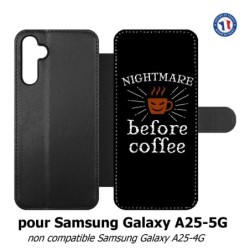 Etui cuir pour Samsung A25 5G - Nightmare before Coffee - coque café