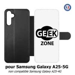 Etui cuir pour Samsung A25 5G - Logo Geek Zone noir & blanc