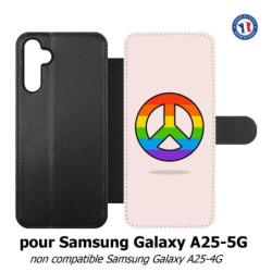 Etui cuir pour Samsung A25 5G - Peace and Love LGBT - couleur arc en ciel