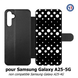 Etui cuir pour Samsung A25 5G - motif géométrique pattern N et B ronds noir sur blanc