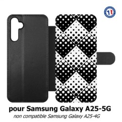 Etui cuir pour Samsung A25 5G - motif géométrique pattern noir et blanc - ronds carrés noirs blancs