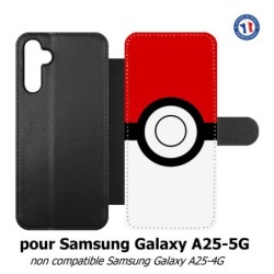 Etui cuir pour Samsung A25 5G - rond noir sur fond rouge et blanc