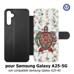 Etui cuir pour Samsung A25 5G - Tortue art floral