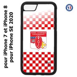 Coque pour iPhone 7/8 et iPhone SE 2020 Club Rugby Castelnaudary fond quadrillé rouge blanc