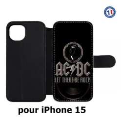 Etui cuir pour iPhone 15 - groupe rock AC/DC musique rock ACDC