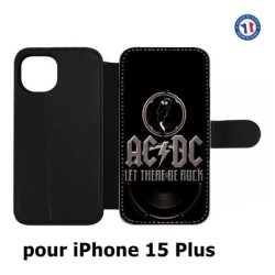 Etui cuir pour iPhone 15 Plus - groupe rock AC/DC musique rock ACDC