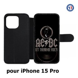 Etui cuir pour iPhone 15 Pro - groupe rock AC/DC musique rock ACDC