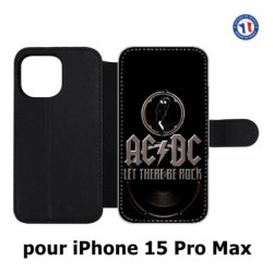 Etui cuir pour iPhone 15 Pro Max - groupe rock AC/DC musique rock ACDC