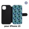 Etui cuir pour iPhone 15 - Background cachemire motif bleu géométrique