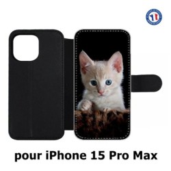 Etui cuir pour iPhone 15 Pro Max - Bébé chat tout mignon - chaton yeux bleus