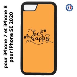 Coque pour iPhone 7/8 et iPhone SE 2020 Be Happy sur fond orange - Soyez heureux - Sois heureuse - citation