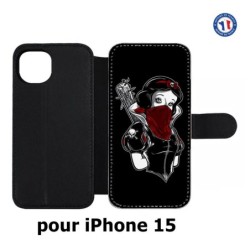 Etui cuir pour iPhone 15 - Blanche foulard Rouge Gourdin Dessin animé