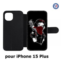 Etui cuir pour iPhone 15 Plus - Blanche foulard Rouge Gourdin Dessin animé