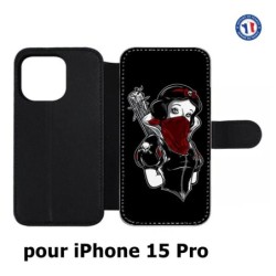 Etui cuir pour iPhone 15 Pro - Blanche foulard Rouge Gourdin Dessin animé