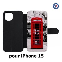 Etui cuir pour iPhone 15 - Cabine téléphone Londres - Cabine rouge London