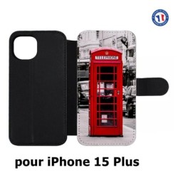 Etui cuir pour iPhone 15 Plus - Cabine téléphone Londres - Cabine rouge London