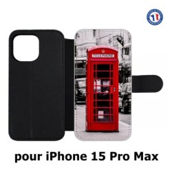 Etui cuir pour iPhone 15 Pro Max - Cabine téléphone Londres - Cabine rouge London