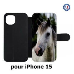 Etui cuir pour iPhone 15 - Coque cheval blanc - tête de cheval
