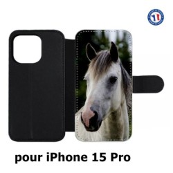 Etui cuir pour iPhone 15 Pro - Coque cheval blanc - tête de cheval