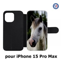 Etui cuir pour iPhone 15 Pro Max - Coque cheval blanc - tête de cheval