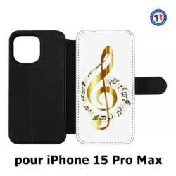 Etui cuir pour iPhone 15 Pro Max - clé de sol - solfège musique - musicien